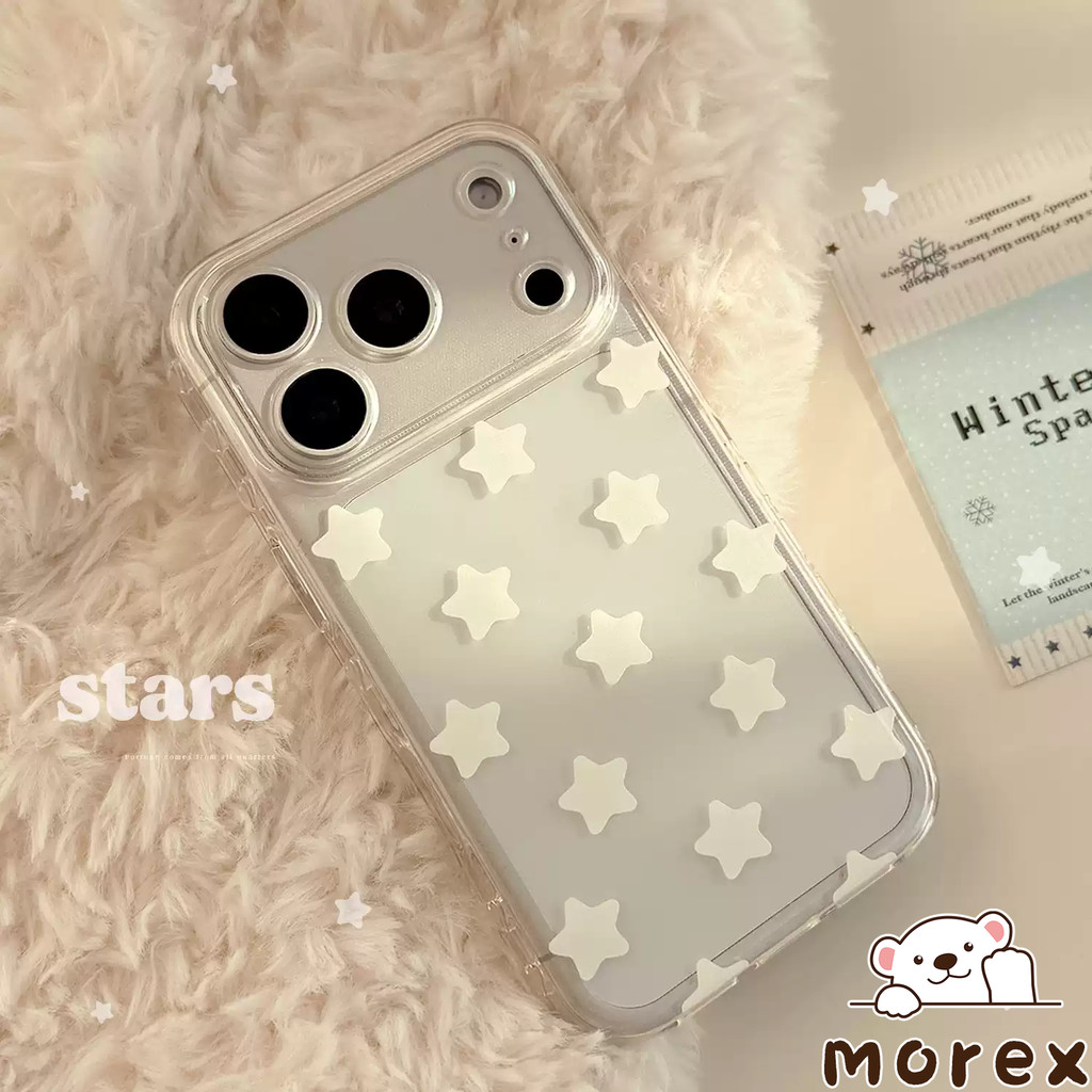 สำหรับIPhone 11 17 Air 15 13 12 16 14 Pro Max X XR XS Max 7 14 15 16 Plus SE เคสใสลายดาวสีขาวแฟชั่นเรียบง่ายน่ารัก