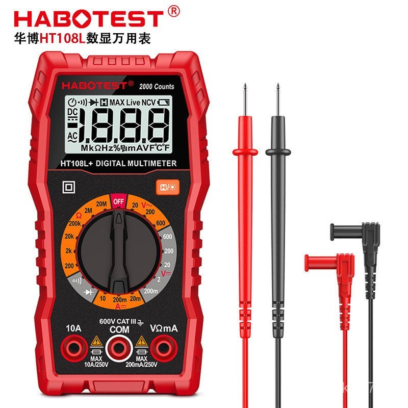 HT108L มัลติมิเตอร์แบบดิจิตอลช่างไฟฟ้า HABOTEST มัลติมิเตอร์มัลติมิเตอร์ Mini Digital Display Factor