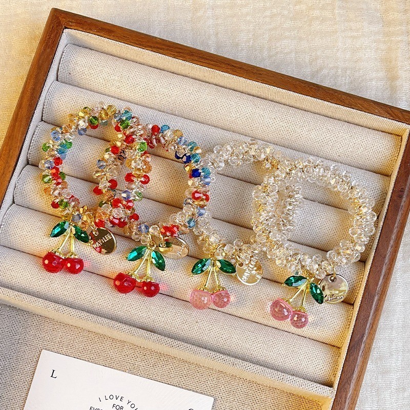 สี rhinestone เชอร์รี่เชือกผมผู้หญิง 2025 ใหม่ high-end หวานสร้อยข้อมือผมหางม้ายืดหยุ่นสูง dual-purpose headdress