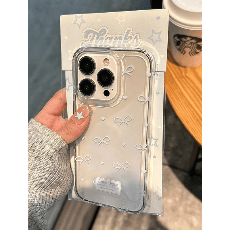 Ins น่ารัก Blue Bowknot โปร่งใสเคสโทรศัพท์สําหรับ iPhone 16 Promax 15 Promax 12 13 Mini 14plus 11 Pro Max X XS XR XS Max 7 8 plus Se2020 6G 6Plus