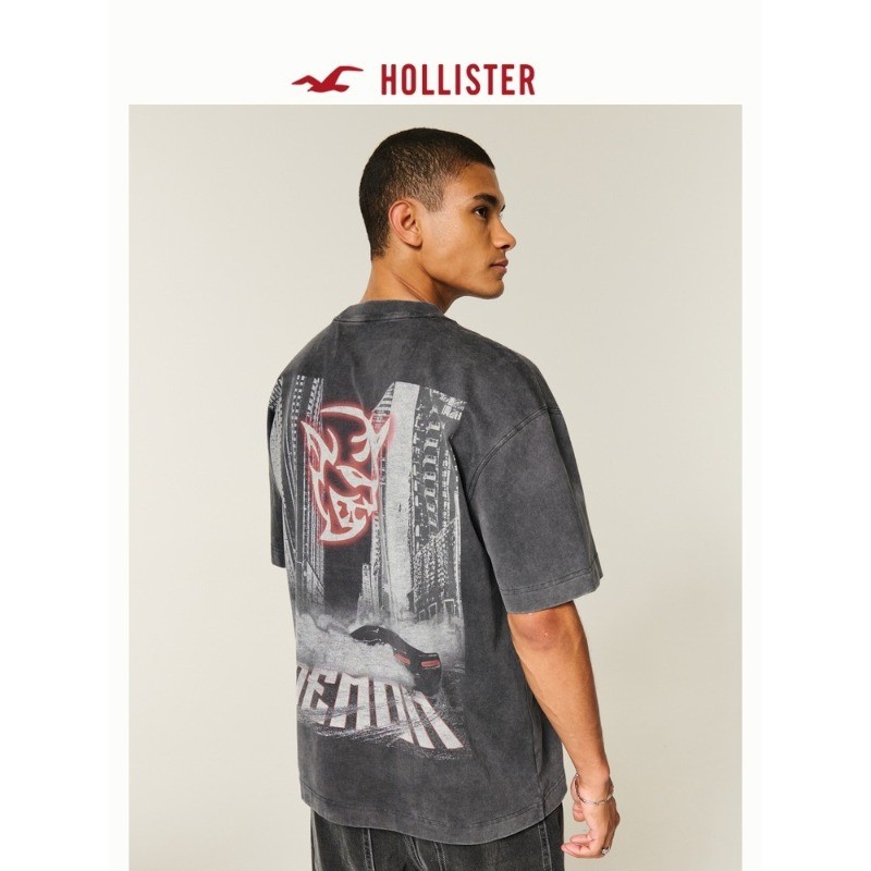 Hollister Graphic T-Shirt ขนาดใหญ่ ทำจาก cotтонคุณภาพสูง 200GSM เหมาะทั้งผู้ชายและผู้หญิง
