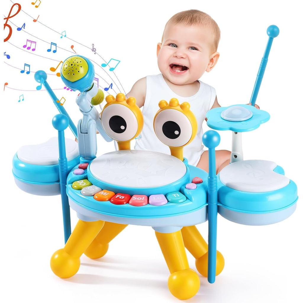 กลองชุดเด็กวัยหัดเดิน1-3,เด็กวัยหัดเดินกลองชุด1-3ที่มีแสงขึ้นไมโครโฟน,2แท่งสําหรับ1-3ปี,การศึกษาการเ