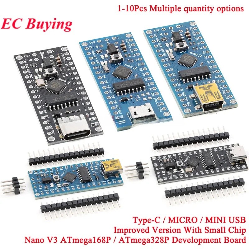 1-10Pcs Nano V3.0 Mini Type-C Micro USB ATmega168P ATmega328P MCU Core Development Board CH340 16Mhz