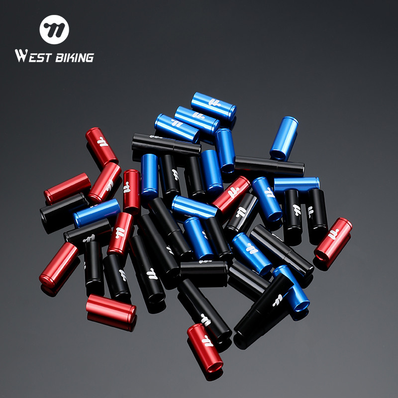 WEST BIKING 30Pcs ฝาครอบสายเบรกและเกียร์ ปลอกสายอลูมิเนียมอัลลอยด์สำหรับจักรยานเสือภูเขาและเสือหมอบ ขนาด 4/5 มม. พร้อมฝาครอบแกนสายด้านใน
