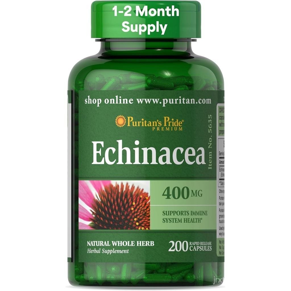 Puritans Pride Premium Echinacea Natural Whole Herb อาหารเสริมสมุนไพร 400 มก., อาหารเสริมเพื่อสุขภาพ