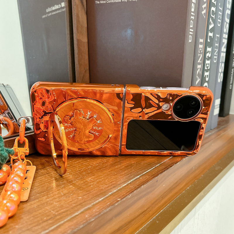 เคสโทรศัพท์แบบพับได้สําหรับ Oppo Find N2 N3 Flip Electroplated สีส้มหมุนวงเล็บม้าสร้อยข้อมือ Hard TPU เคสโทรศัพท์ - รูปที่ 3