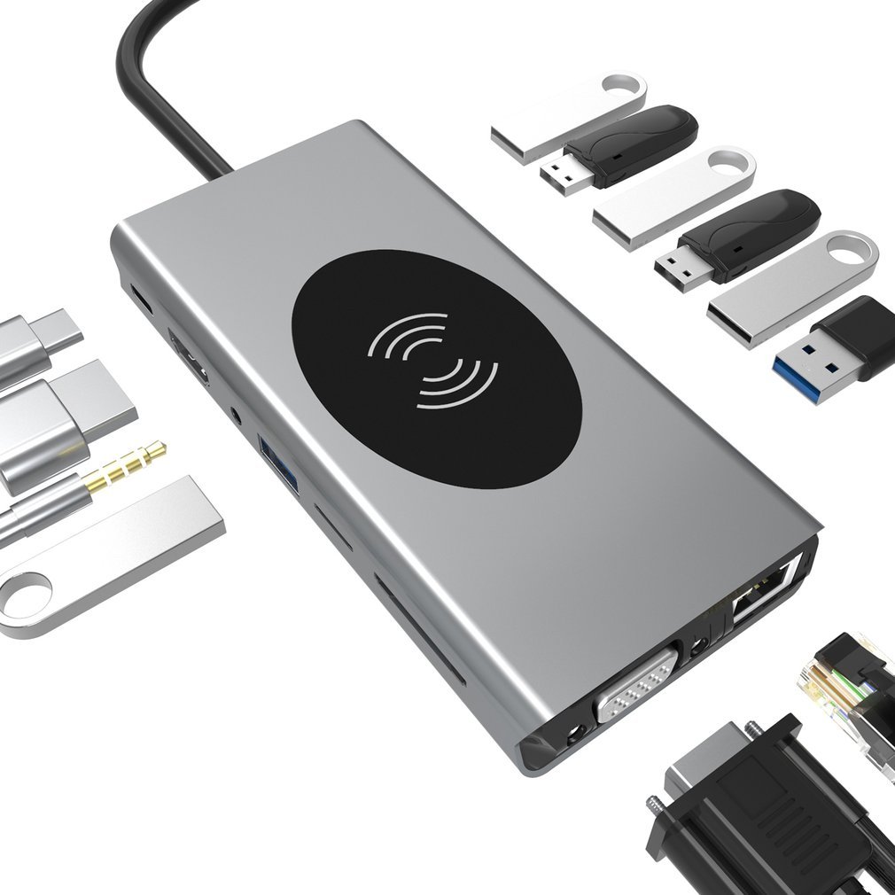 อะแดปเตอร์สายเคเบิล USB3.0 Type C 15 in 1 HDMI 4K VGA 1080P Suppor