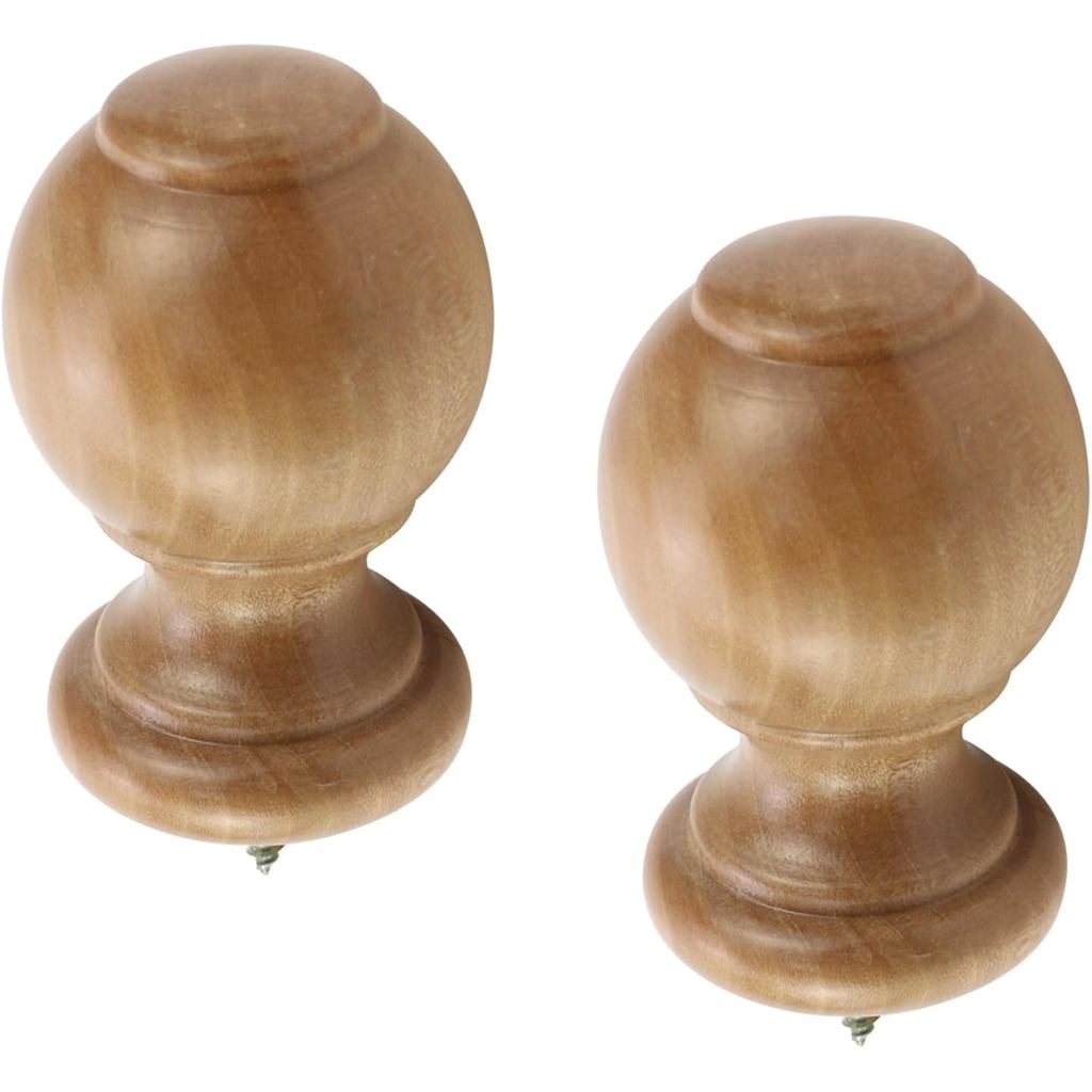 T T T Ulead Wood Curtain Rod Finial Screw on Curtain Rod End Caps แพ็ค 2 ชิ้น (สีไม้)