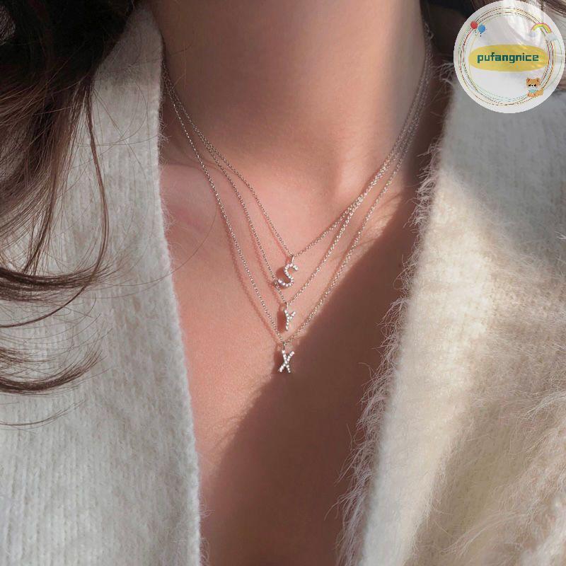 Pufangnice แฟชั่น Shining AZ จี้สร้อยคอ Charm 26 ตัวอักษรเริ่มต้นชื่อ Clavicle Chain เครื่องประดับขอ