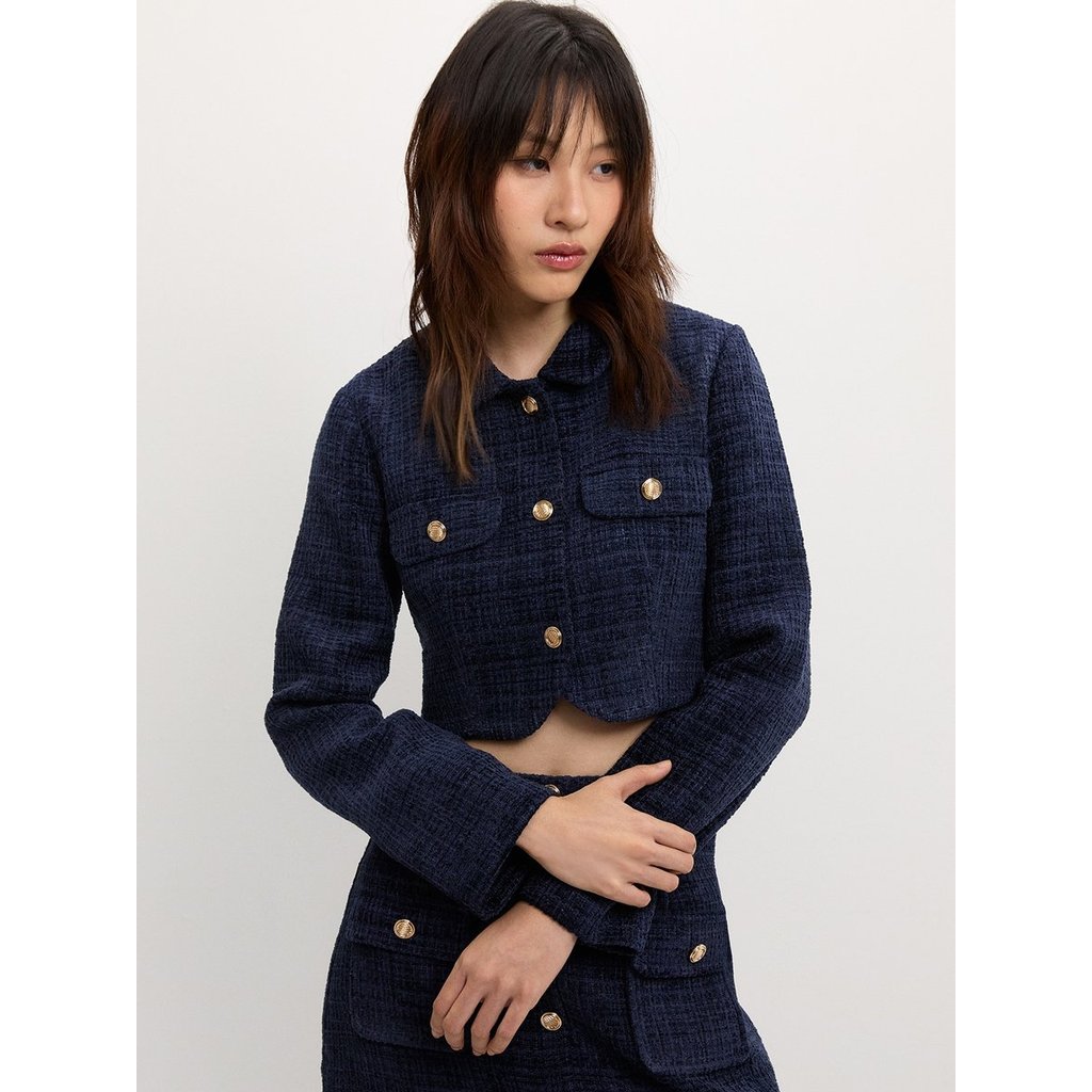 [Pomelo] แจ็คเก็ตผ้าทวีตทรงครอป / Cropped Tweed Jacket