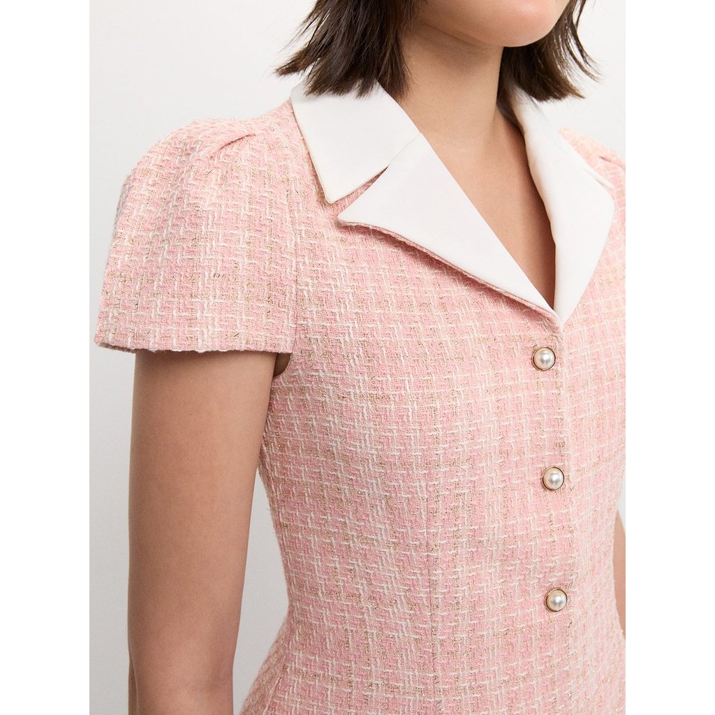 [Pomelo] มินิเดรสแขนตุ๊กตามาพร้อมกระดุมหน้า / Puffed Sleeve Front Button Mini Dress — صورة 6