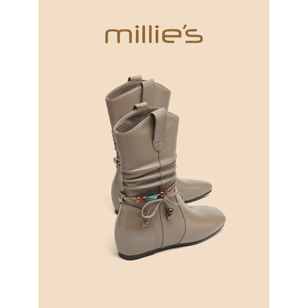 Millies Miaoli รองเท้าผู้หญิงหนัง Lace-Up Bow Retro แบน Martin รองเท้าแฟชั่น 2026 สไตล์ใหม่ Q