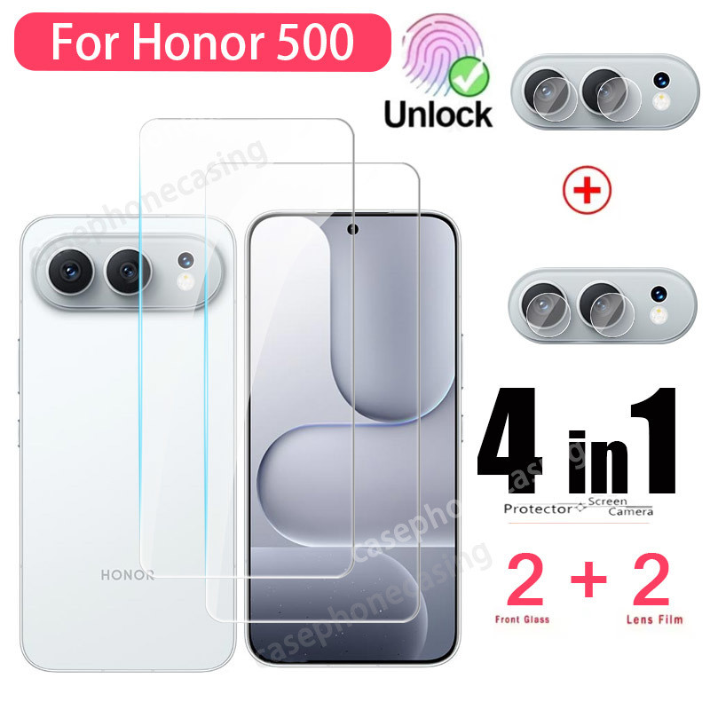 ป้องกันหน้าจอสําหรับ Honor 500 Pro Honor500Pro 5G 2025 ป้องกันกล้อง 9H แก้ว 4in1 กระจกนิรภัย Clear V
