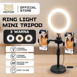 MOTOM Ring Light Tripod Konten Kreator Holder Untuk Hp Meja Live Streaming Lampu Mini Stand Lighting