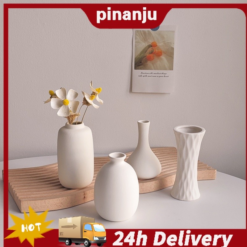 สีขาวเซรามิกแจกันดอกไม้ที่เรียบง่ายสก์ท็อปเครื่องประดับตกแต่งห้องนั่งเล่นตกแต่งบ้านของขวัญวันสตรี