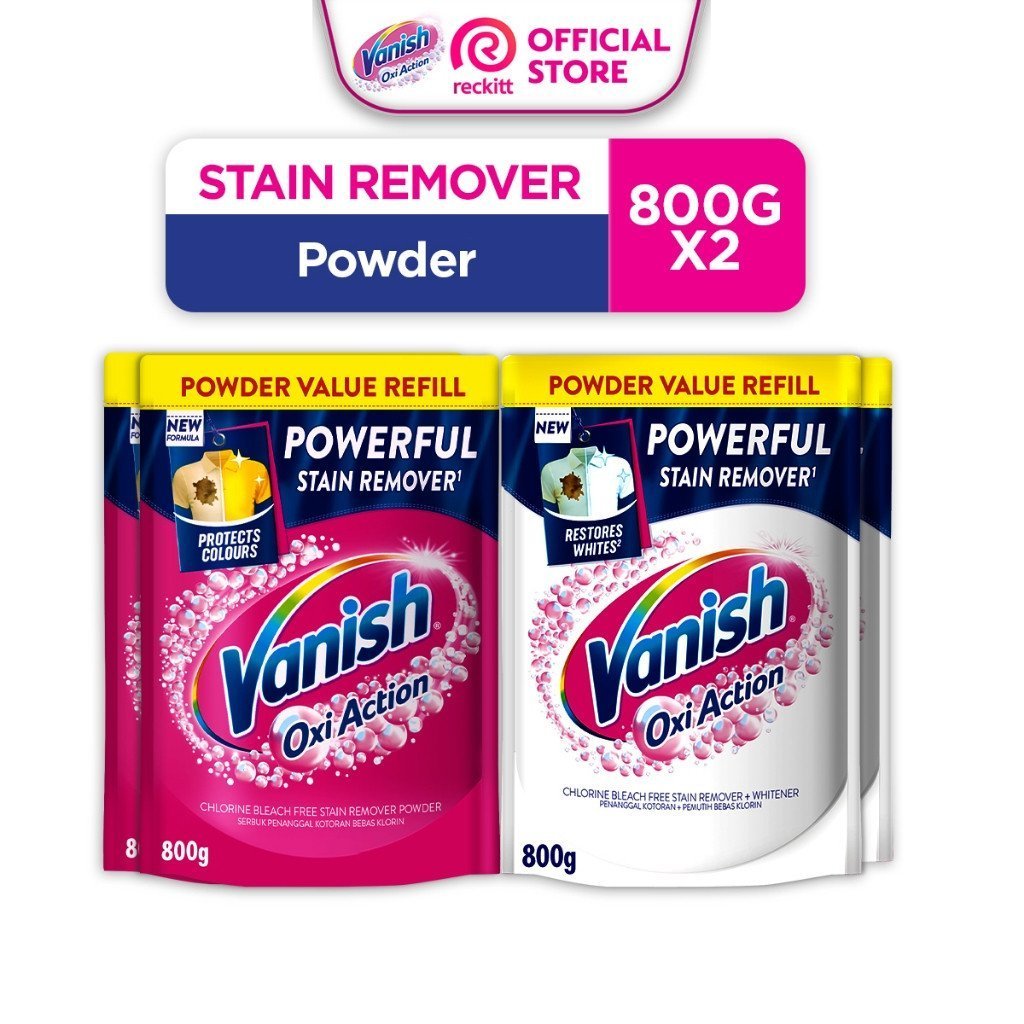 2-Pack Vanish Stain Remover Pink Action + Vanish Stain Remover Crystal White Oxi Action, ผงซักฟอก, 8