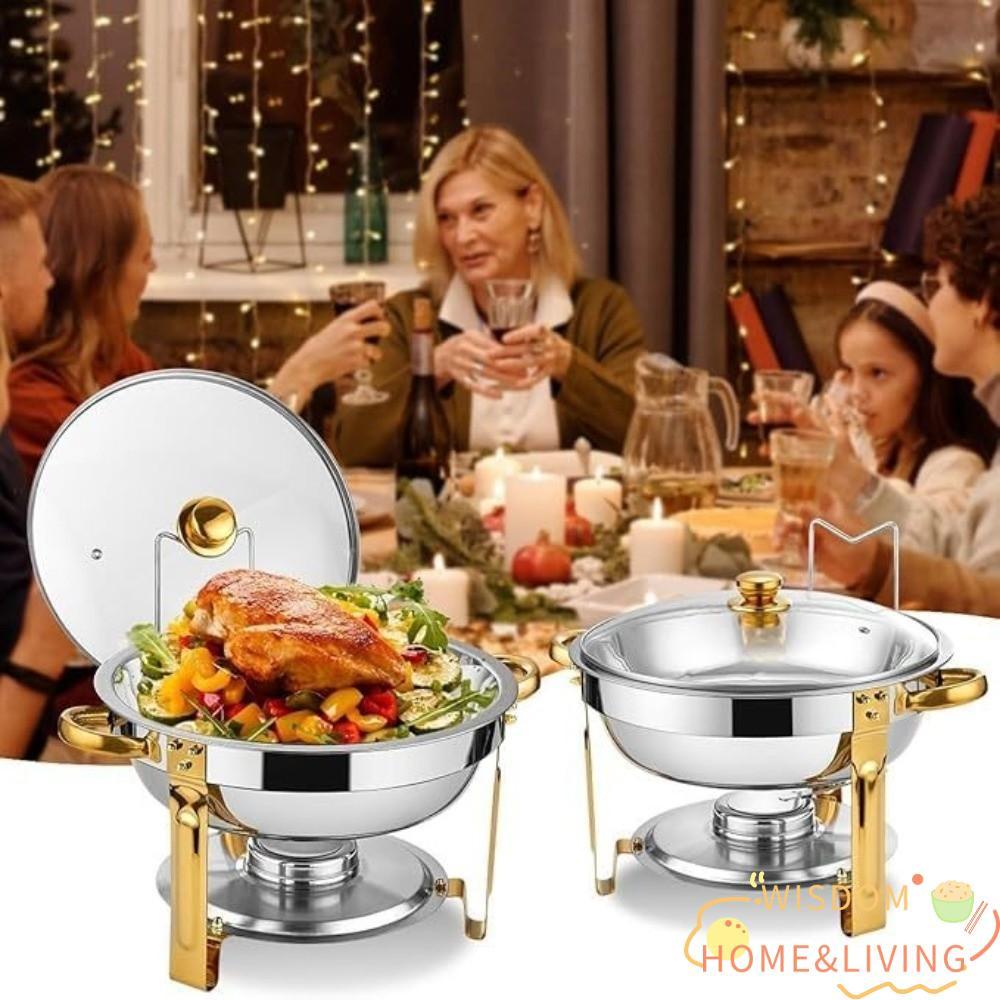WISDOM Buffet Catering Warmer, สแตนเลส 4.5L อุ่นอาหาร Chafing จาน, ฉนวนกันความร้อนมืออาชีพพร้อมฝาปิด