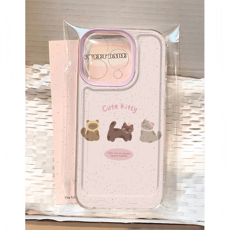 Ins สีชมพูสามลูกแมวโปร่งใสเคสโทรศัพท์สําหรับ iPhone 16 Promax 15 Promax 12 13 Mini 14plus 11 Pro Max X XS XR XS Max 7 8 plus Se2020 6G 6Plus
