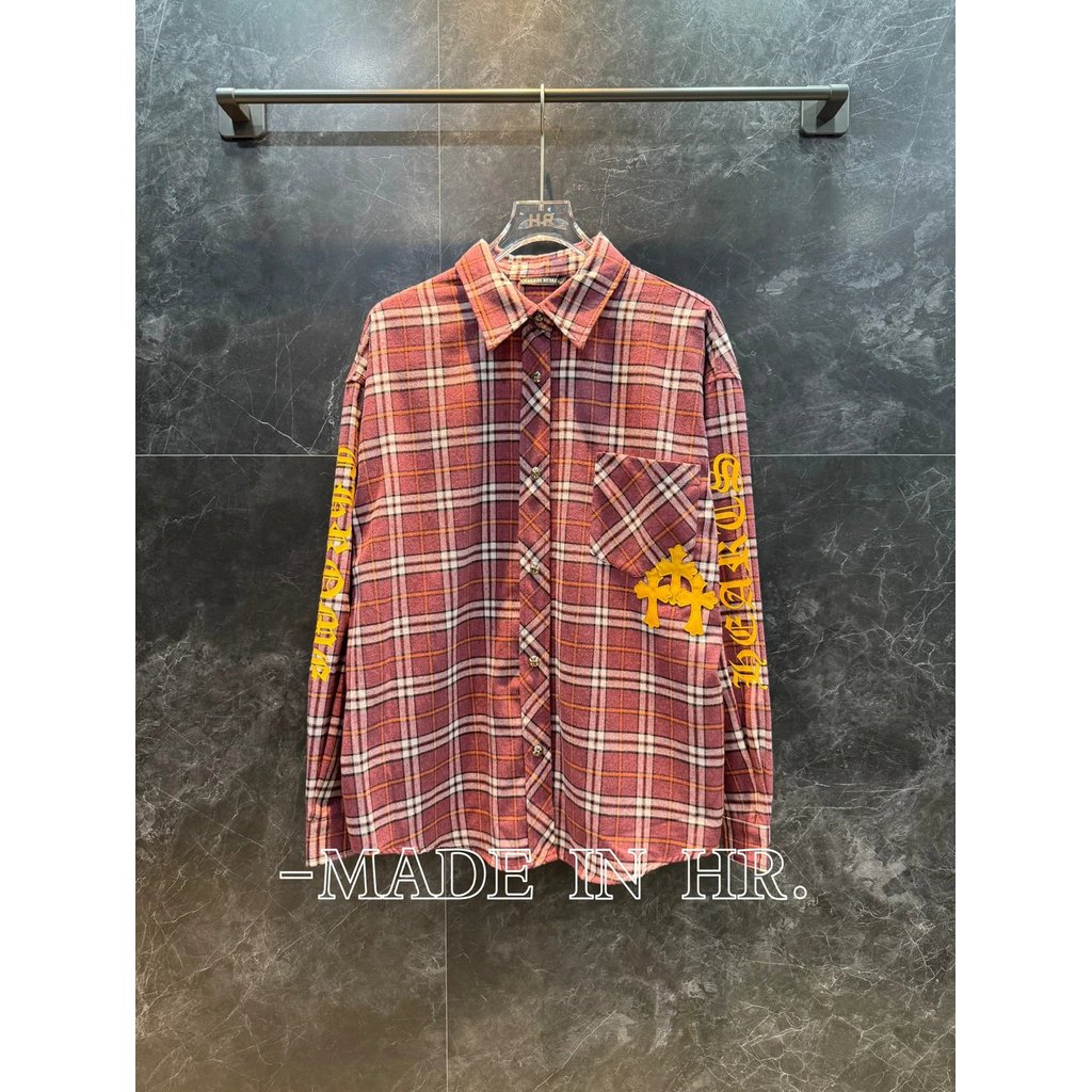 [Channel Daigou] เชิ๊ตแจ็คเก็ตแบรนด์ Chorme Hearts ใหม่ล่าสุด สีแดงลายตารางคลาสสิก ซีซั่น봄ปี 2025