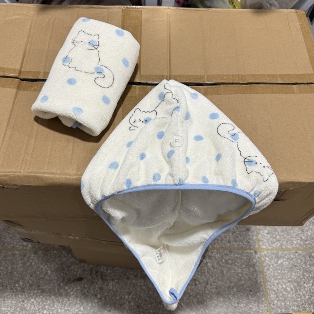 Line Cat Hair Drying Cap High-Value Polka Dot หนาดูดซับ Quick-Drying Headscarf แชมพูหมวกอาบน้ําหมวกส