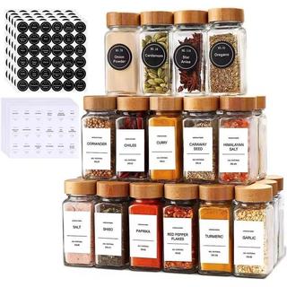 4oz 120ml Herbs Spices and Seasonings Square Containers with Bamboo Lid Glass Spice Storage Jars