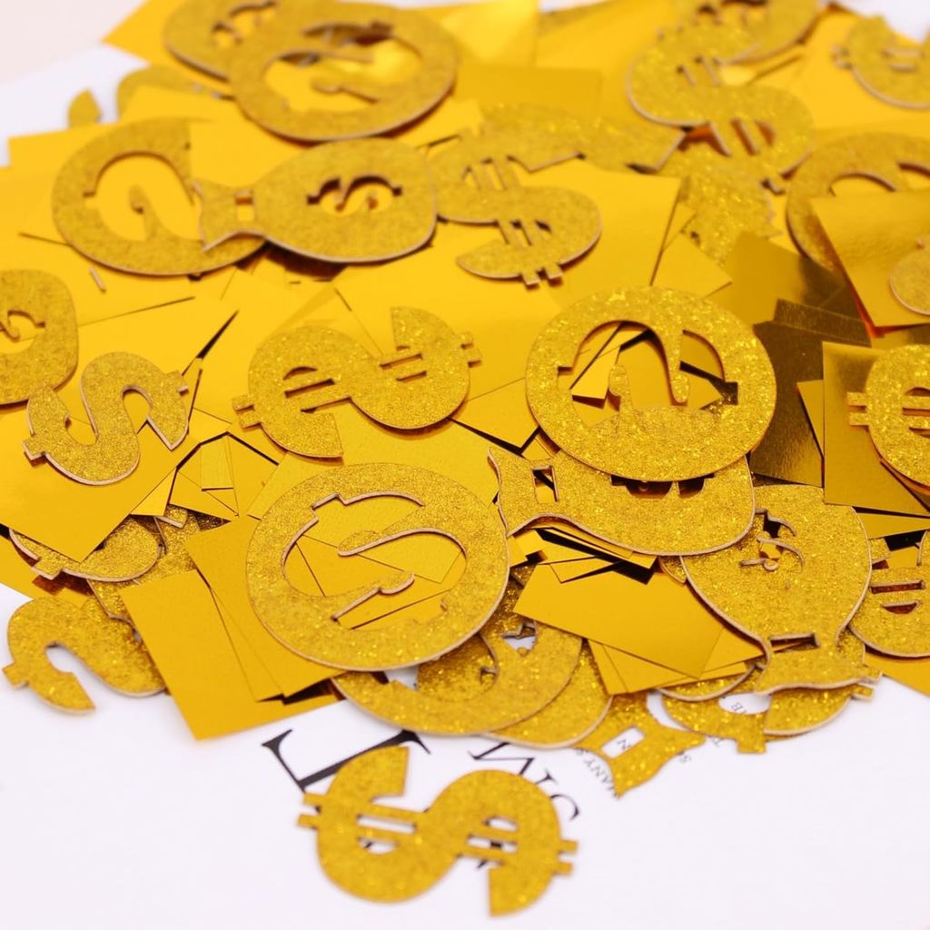 Dollar Sign Money Confetti, Gold สําหรับตกแต่งงานปาร์ตี้ธีมคาสิโน, 90 ชิ้นและ 10 กรัมฟอยล์ Glitter ส