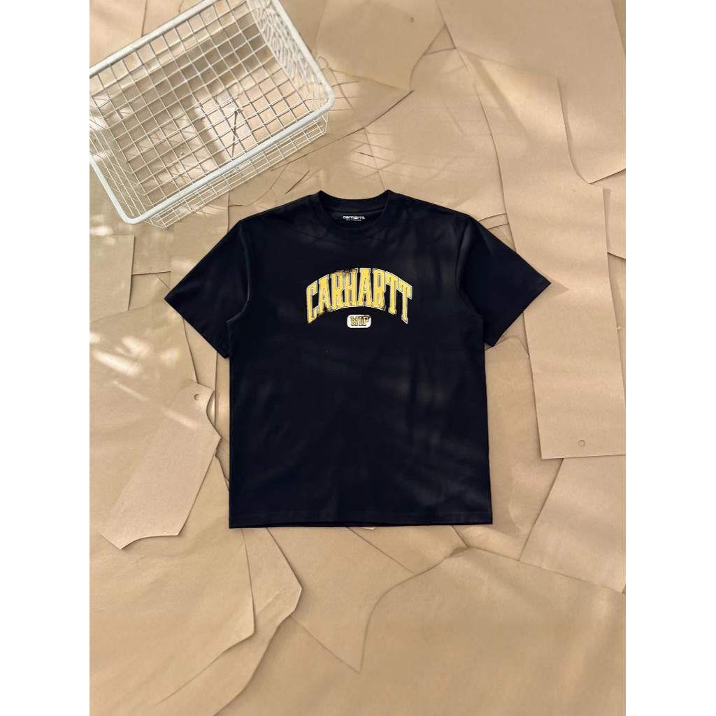 QC4R Car Curved Letter Print Round Neck Short Sleeve260g Pure Cotton T T-shirt Couple Style