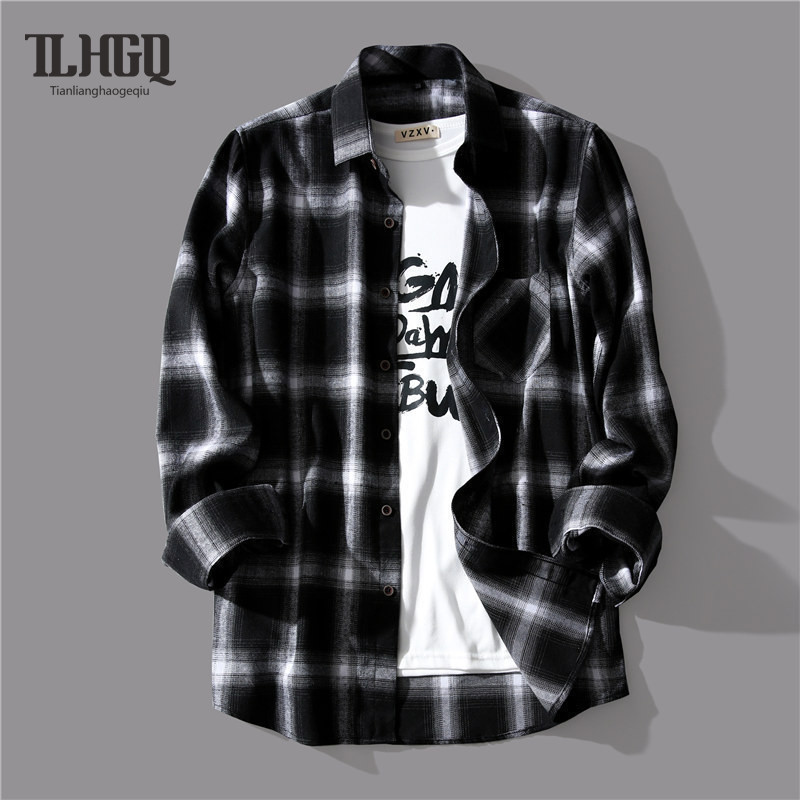TLHGQ เสื้อแขนยาวผู้ชายลายสก๊อตยอดนิยมสำหรับฤดูหนาว
