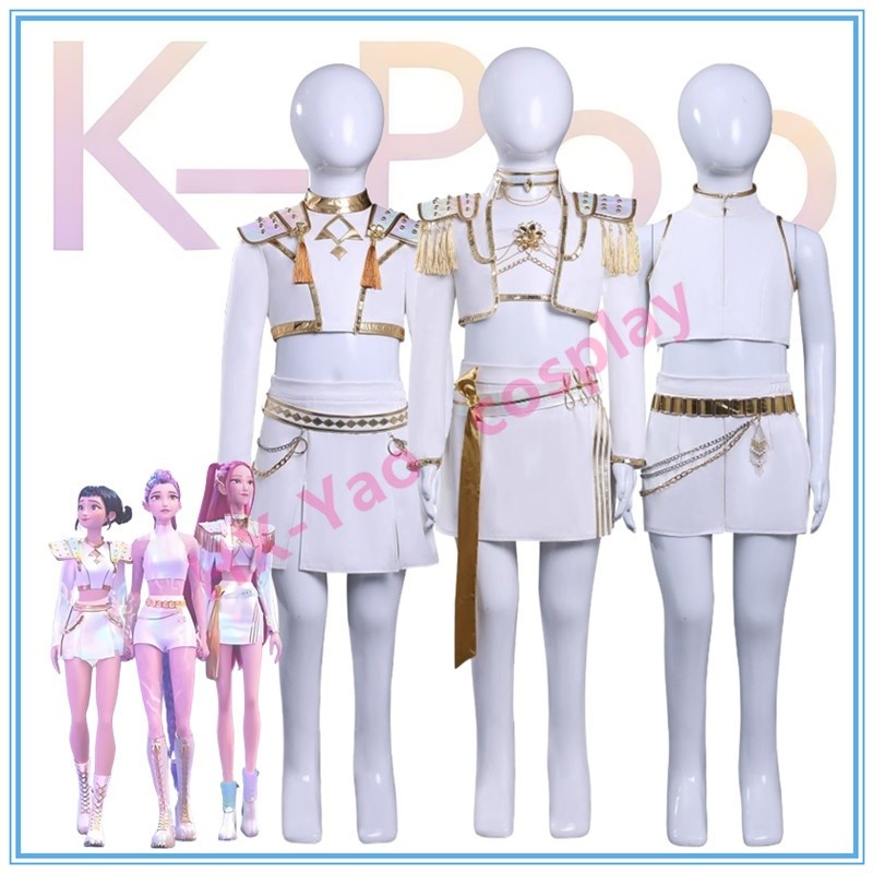 12H 【HX-YAO】ขนาดเด็ก KPop Demon Hunters cosplay costumes Rumi Mira Zoey ชุดผิวขาวคอสเพลย์ชุดฮาโลวีนแ