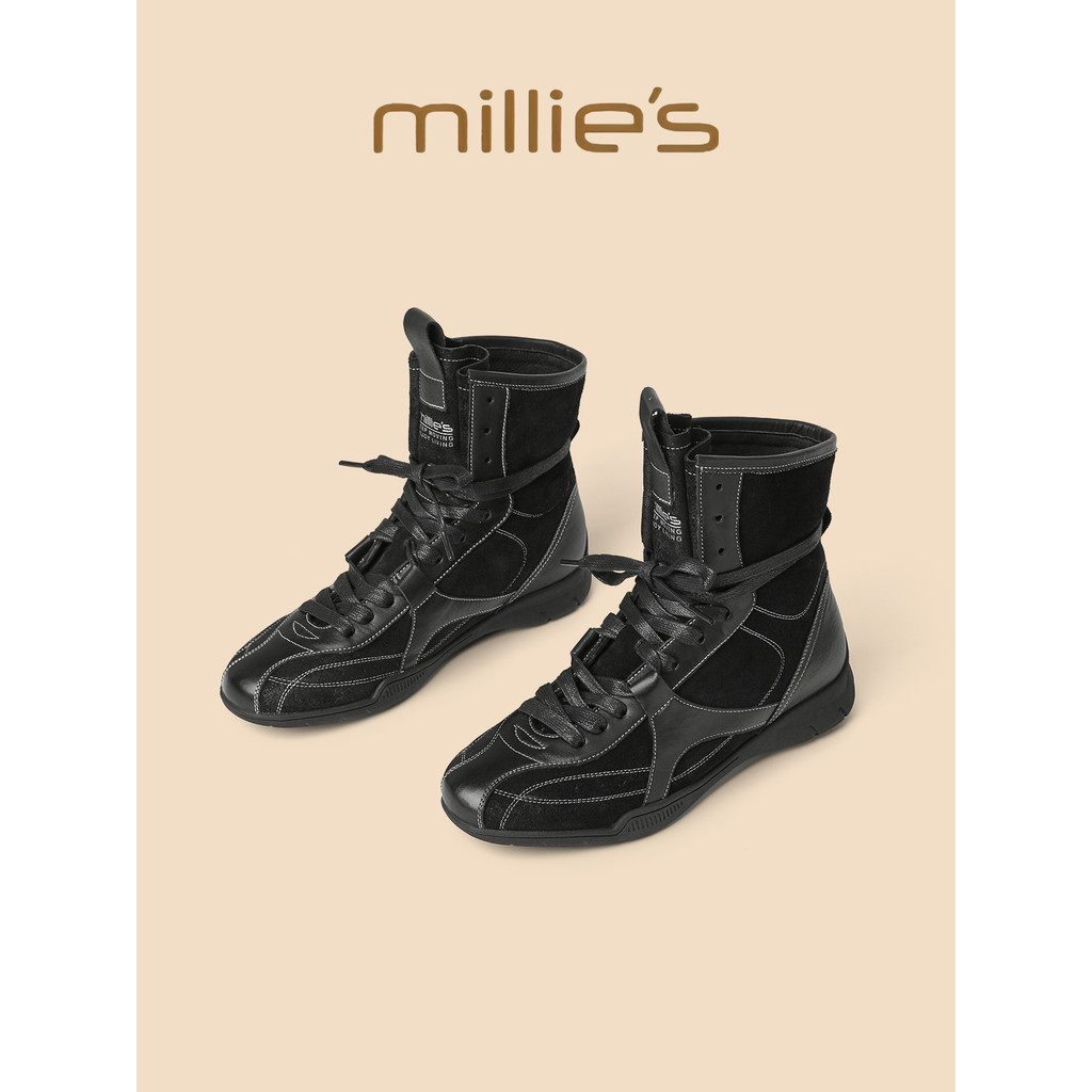 Millies Miaoli รองเท้าผู้หญิง สไตล์เรโทร สายไทด์ตัดกันสี สวมใส่ง่ายทุกรูปแบบ