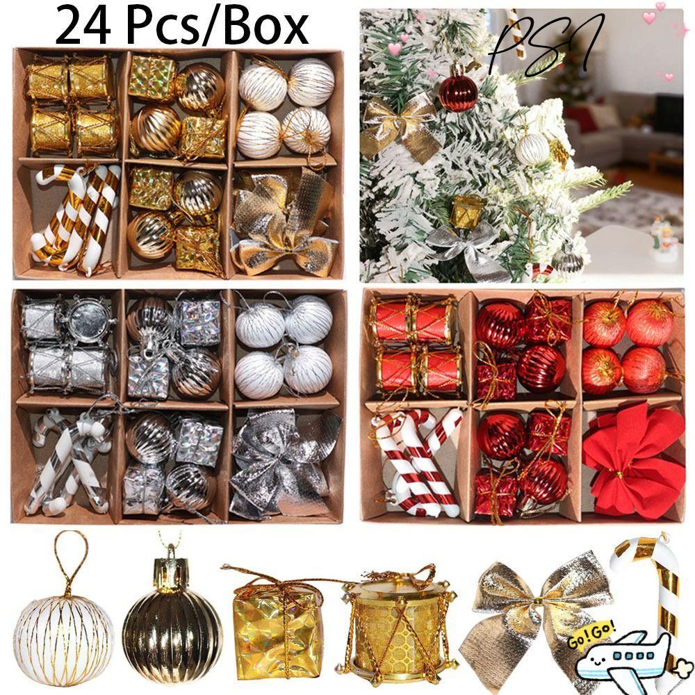 ลูกบอลต้นคริสต์มาส PSI, เครื่องประดับคริสต์มาสกลองพลาสติก, ตกแต่งบ้านโบว์ประกาย DIY ฉากจี้ต้นคริสต์ม