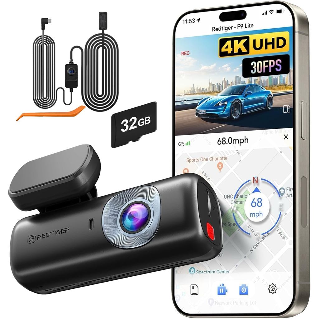 REDTIGER F9 Lite &OBD, 4K Dash Cam Front, ADAS, WiFi GPS ในตัว, Mini Hidden Dash Camera สําหรับรถยนต