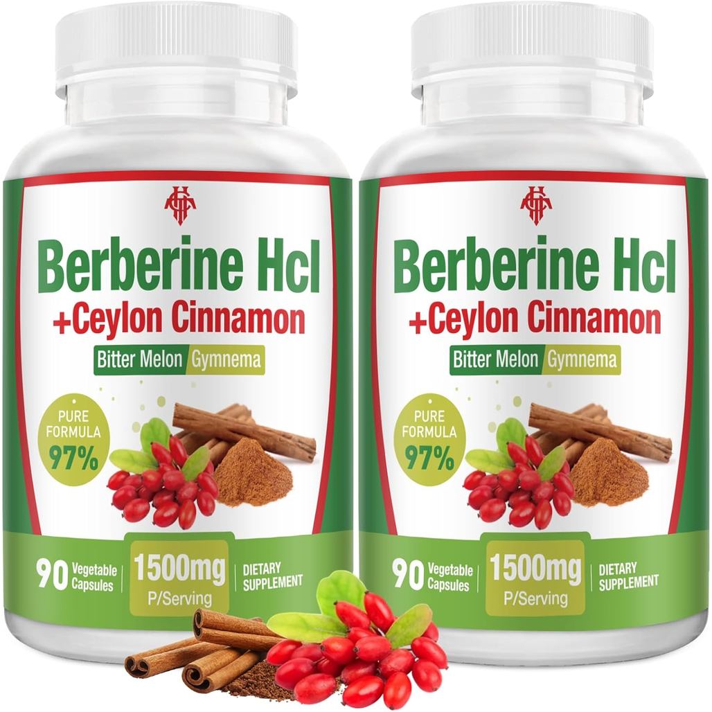 อาหารเสริม Berberine 1500mg - Premium Berberine HCl 97% Purity Berberine Plus Pure Ceylon Cinnamon, 
