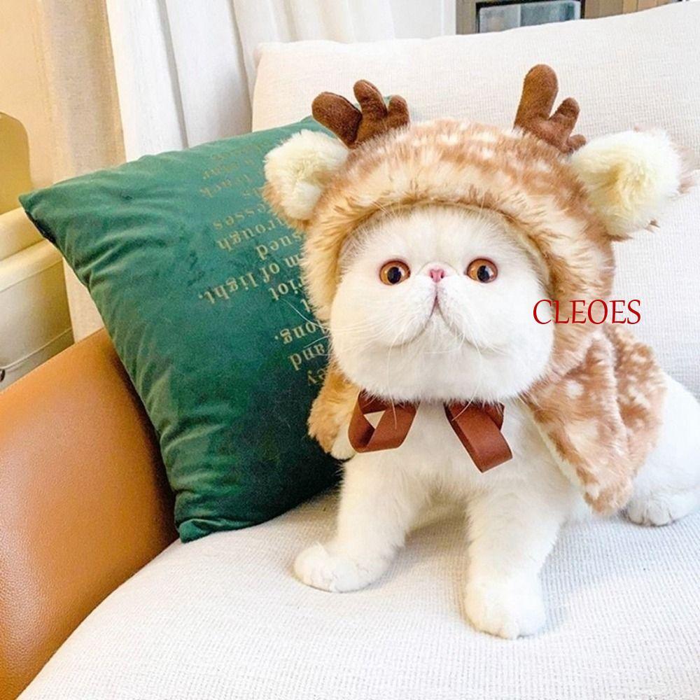 CLEOES Cat Elk Cloak, ตกแต่ง Plush Elk สุนัขผ้าคลุมไหล่, เสื้อผ้าคอสเพลย์สัตว์เลี้ยงกับ Antlers หมวก