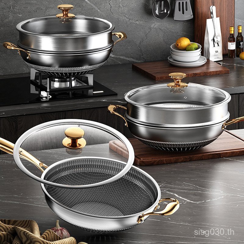 กระทะครัวเรือนมัลติฟังก์ชั่3162กับเรือกลไฟกระทะไม่ติดกระทะสแตนเลสกระทะก๋วยเตี๋ยวไม่เคลือบผิวครัว mw6