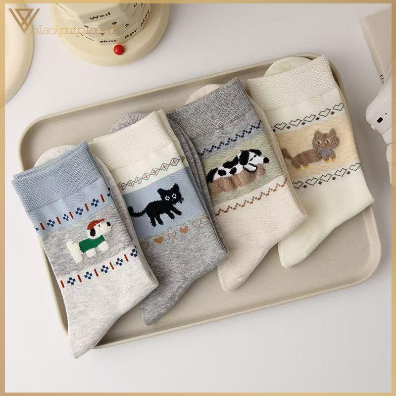 บีพีอาร์ 1/4คู่การ์ตูนแมวสุนัขลายถุงเท้าสบายระบายอากาศกันลื่นดูดซับเหงื่อถุงเท้ากลางหลอดถุงเท้าอุ่นกลางแจ้ง.