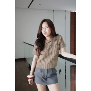 DONNAPOP เสื้อโปโล ไหมพรหมสีพื้นแต่งอะไหล่