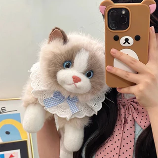 ตุ๊กตาแมว แมวเปอร์เซียผ้านุ่ม ตุ๊กตาแมวเหมือนจริง 45CM มีโบว์ สามารถส่งเสียงได้ ของเล่นเด็ก