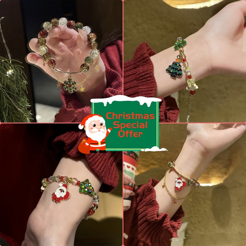 สร้อยข้อมือแบบต้นไม้ซานตาคลอสดBYโลหะผสม สไตล์คริสต์มาส สำหรับเด็กผู้หญิง