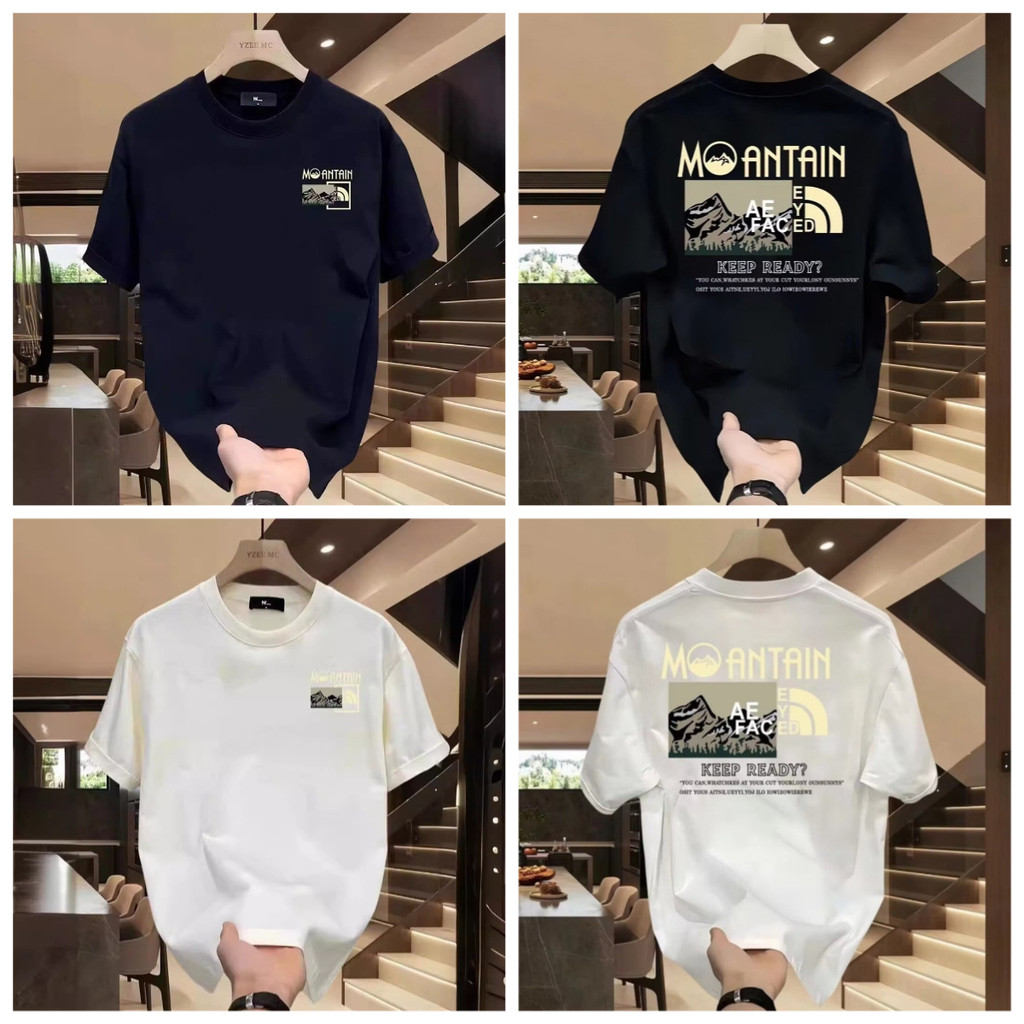 เสื้อยืดคอกลมแขนสั้น oversize สกรีนหน้าหลัง ลาย "MANTAIN" แฟชั่น แนวสตรีท ฮิปฮอป เสื้อยืดผู้ชายเท่ๆ สีขาว-สีดำ