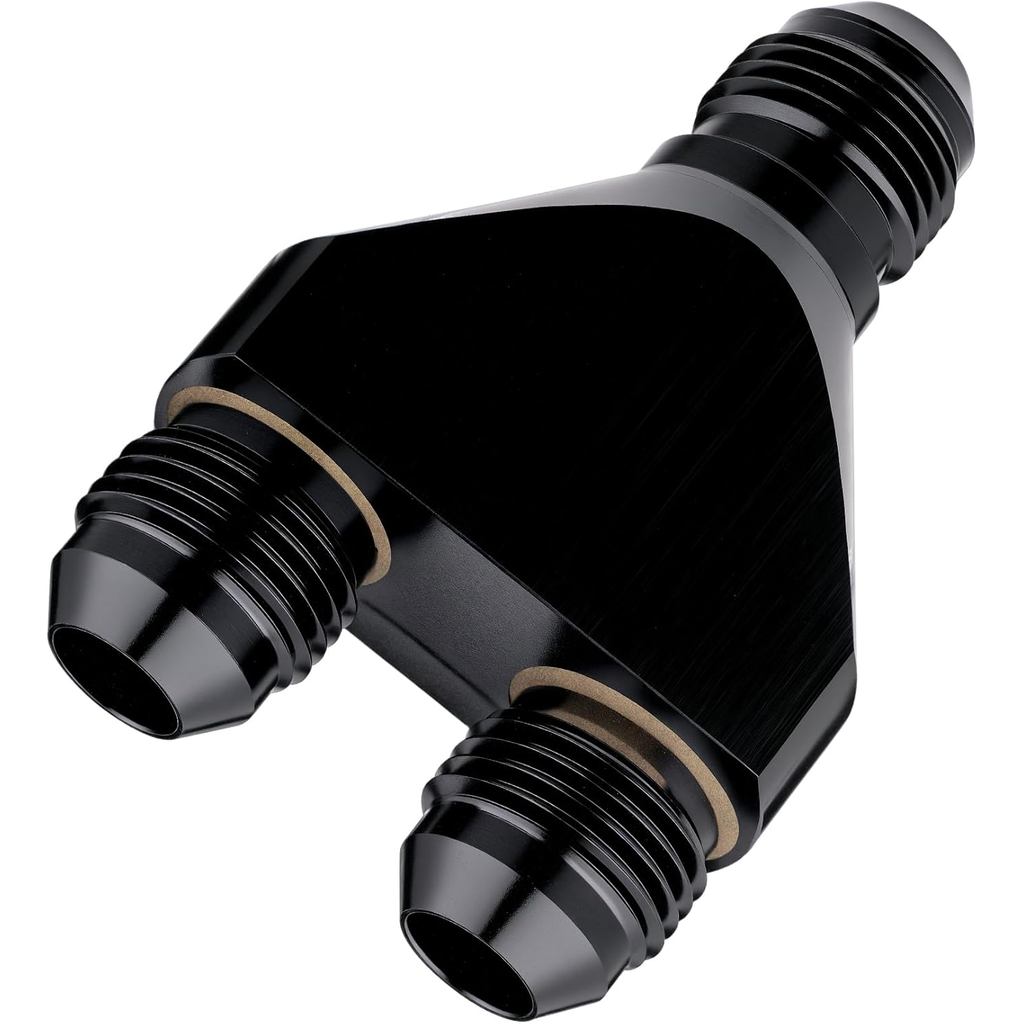EVIL ENERGY 6AN Male to Parallel Exit Dual 6AN Male Y Block Fitting Splitter Adapter, Aluminum, Blac