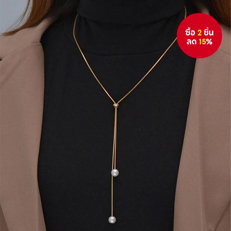 สร้อยคอยาวฤดูใบไม้ร่วงจี้มุกเทียมแฟชั่นสําหรับผู้หญิงอุปกรณ์เครื่องประดับที่สง่างาม