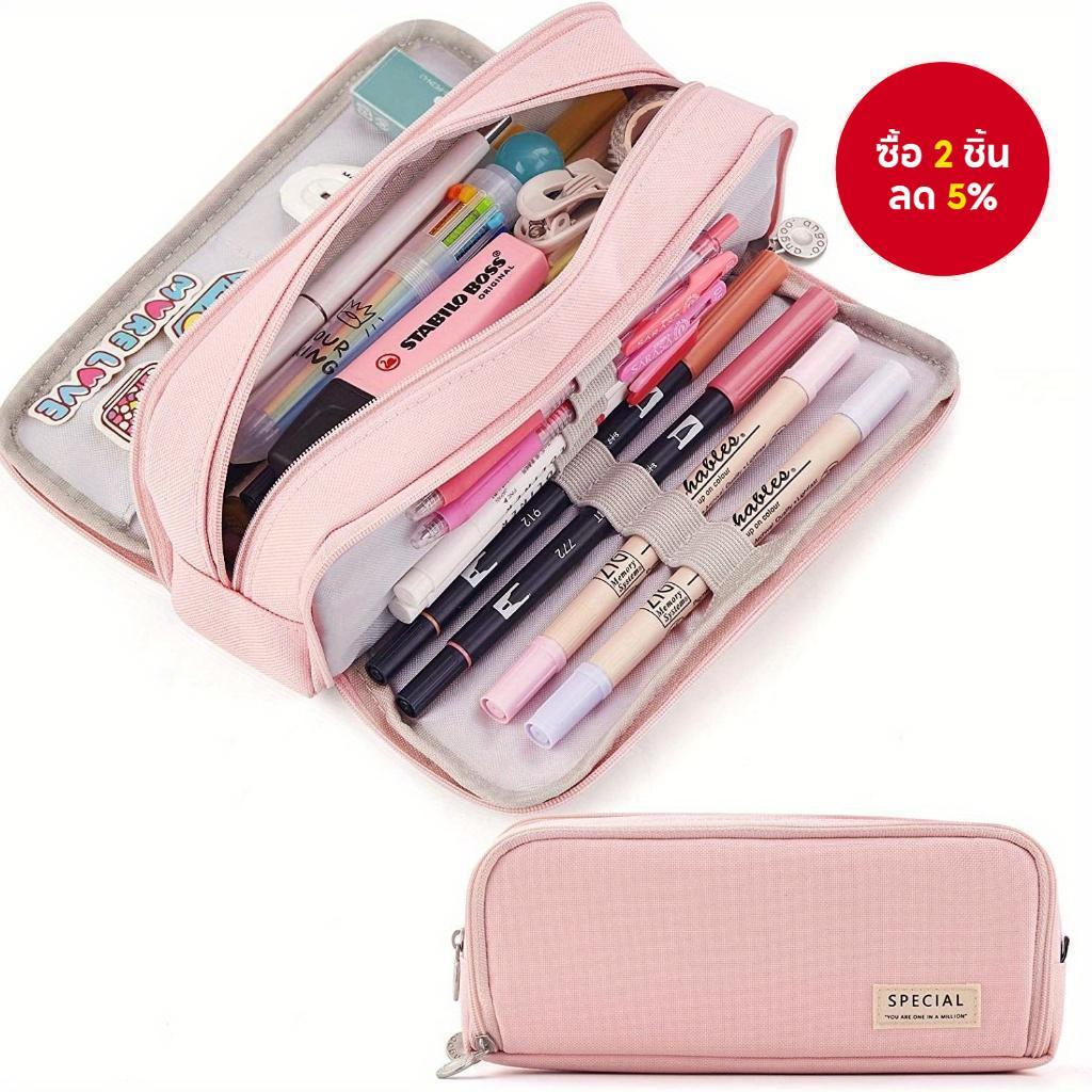 กล่องดินสอผ้า Oxford ความจุขนาดใหญ่ 3 ช่อง - ที่เก็บของอเนกประสงค์สําหรับโรงเรียน Office & Travel กระเป๋าเครื่องสําอางเด็กผู้หญิงกล่องดินสอกล่องดินสอกระเป๋า