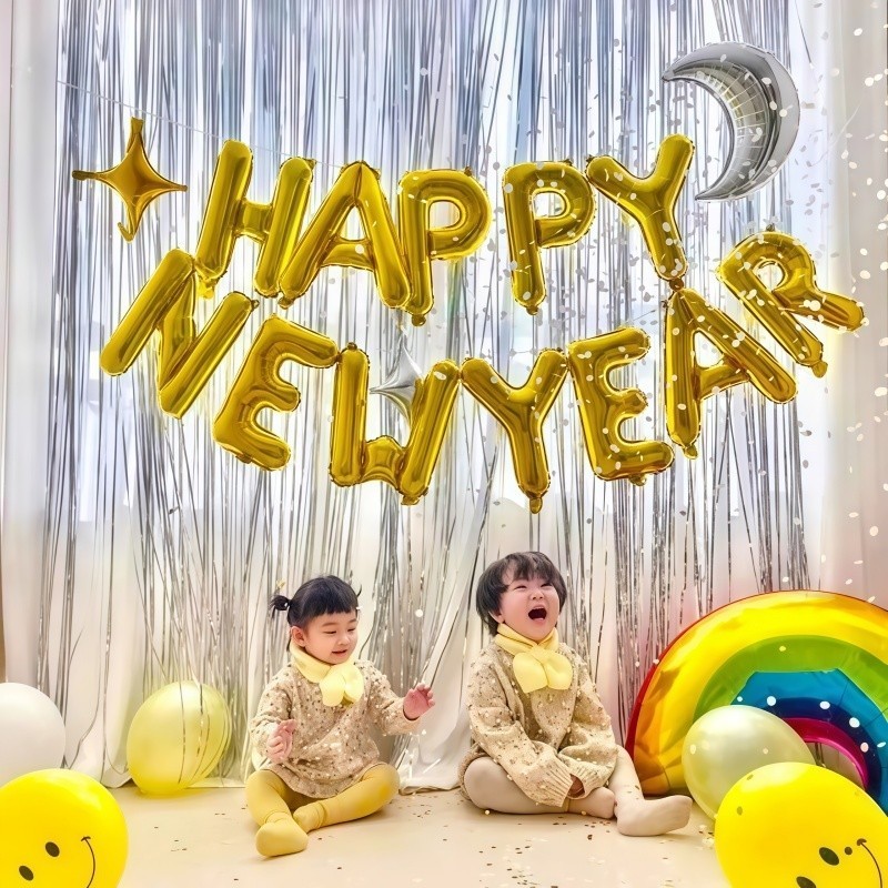 ลูกโป่งสวัสดีปีใหม่ (ร้านไทย) 16นิ้ว ลูกโป่งฟอ​ยล์ตัวอักษร สีทอง