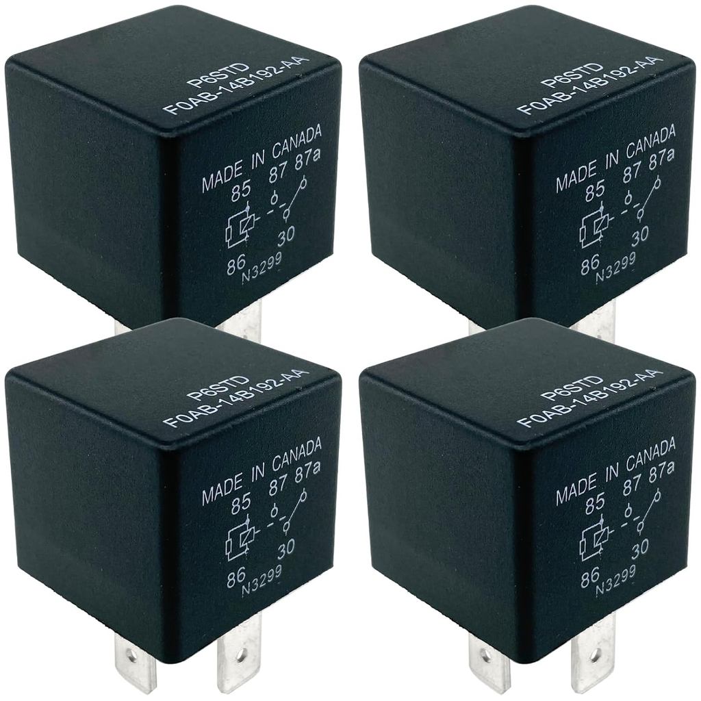4-Pack P6SDT FOAB-14B192-AA 12V 40A 5-Pin SPDT Relay - for Select Ford Models, OEM Replacement for F