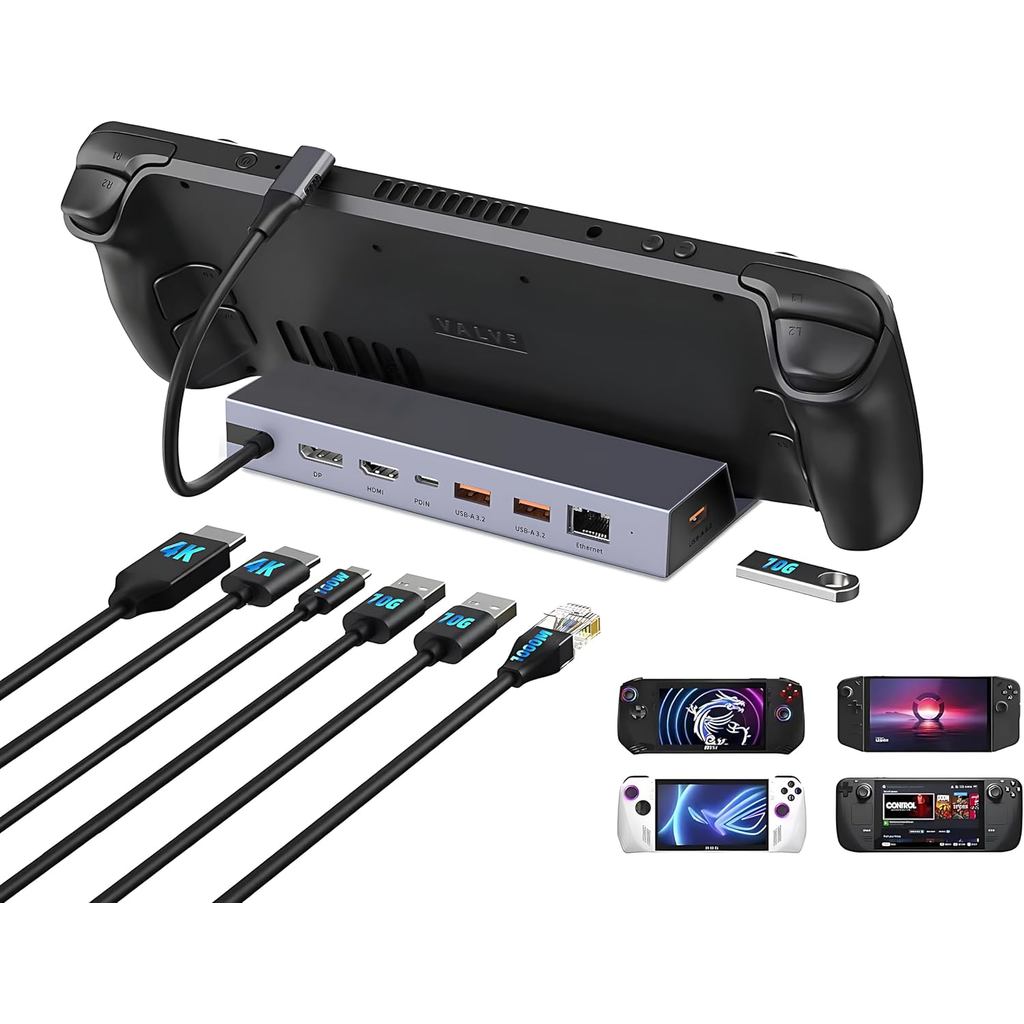 7-in-1 Steam Deck Dock with Dual 4K@60Hz HDMI DisplayPort – 100W USB C Docking Station for Steam Dec