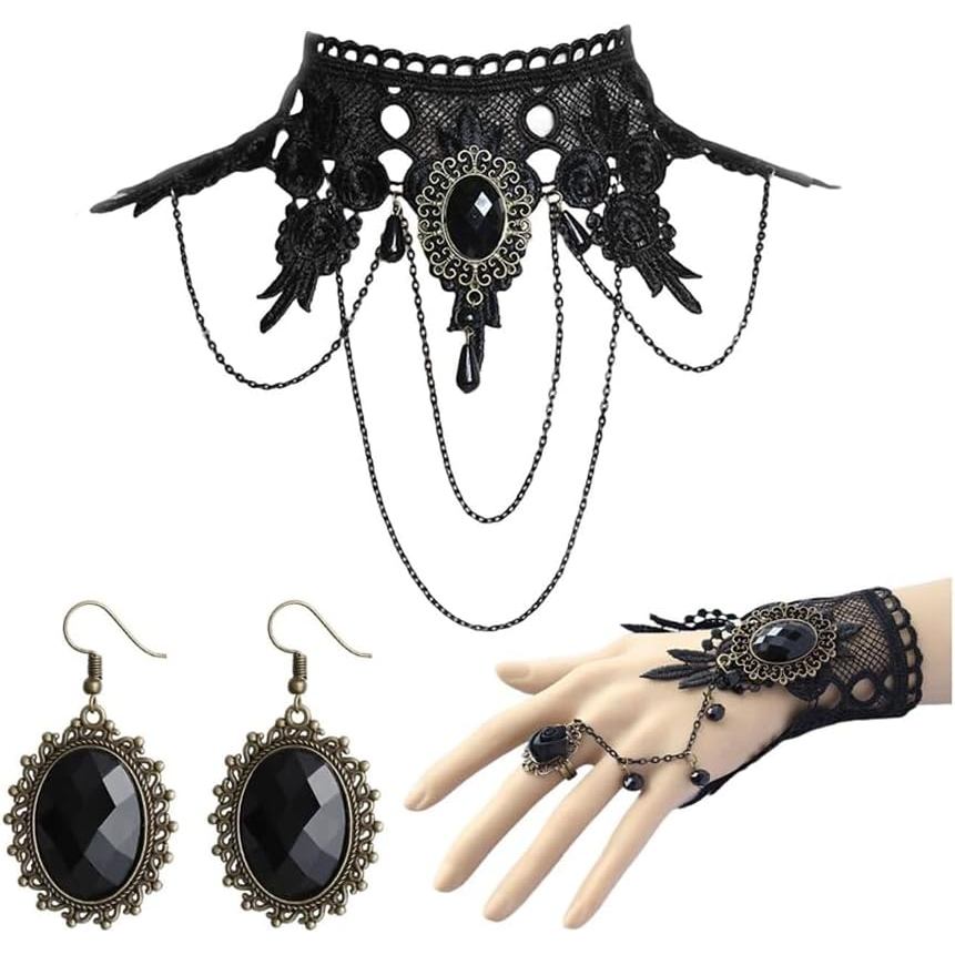 HUASAI Vampire Costume Witch Costume Women Goth Accessories Gothic Black Choker Necklace Bracelet Ha