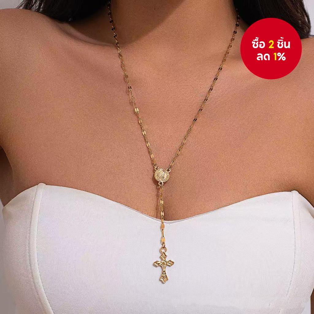 สร้อยคอครอสยาวชั้นฮิปฮอป Y2K เครื่องประดับแฟชั่นอุปกรณ์เสริมอินเทรนด์สําหรับผู้หญิงของเธอ