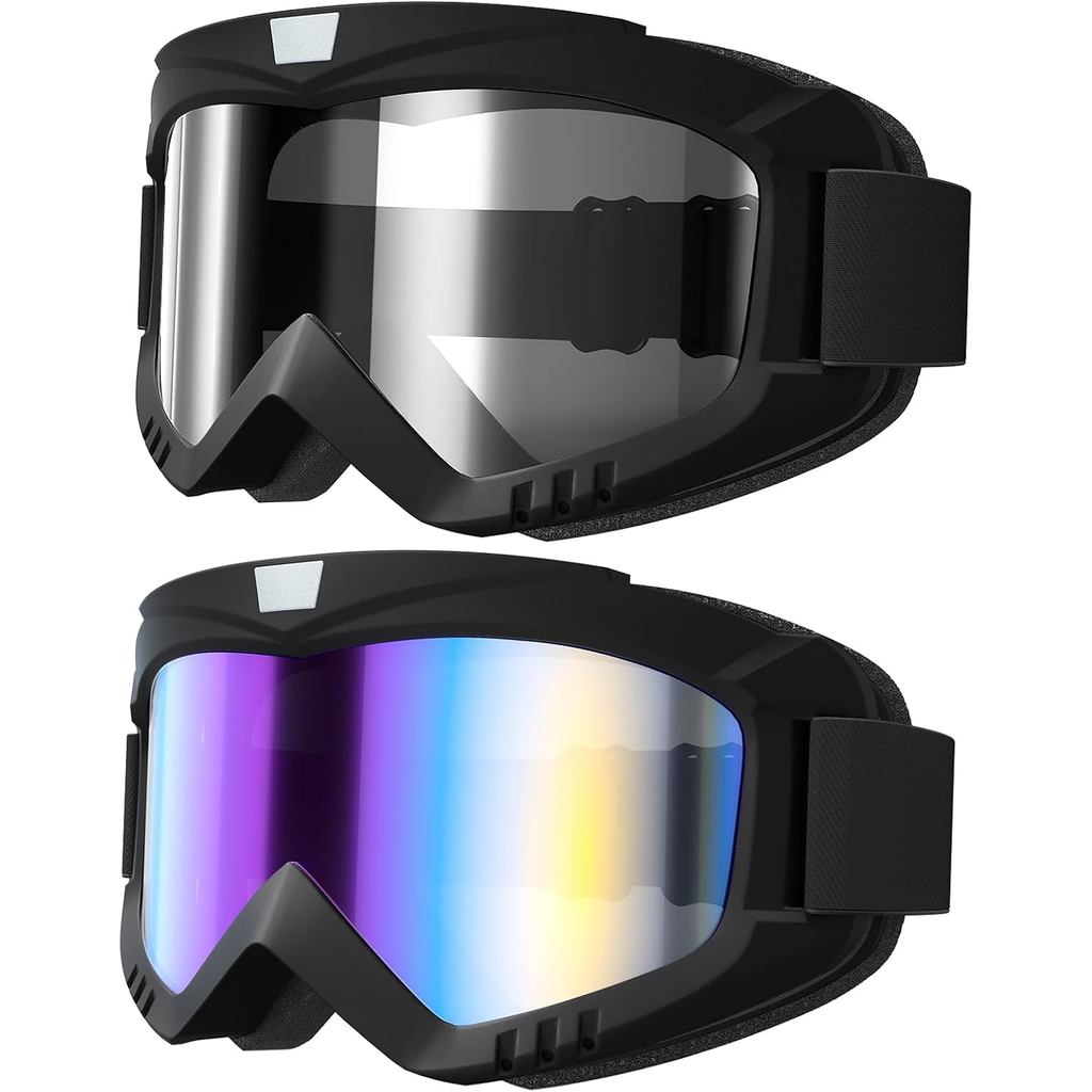 Dirt Bike Goggles Motorcycle Goggles - 2 Pack ATV, Ski, Windproof Glasses for Adults, Men, Women, Yo