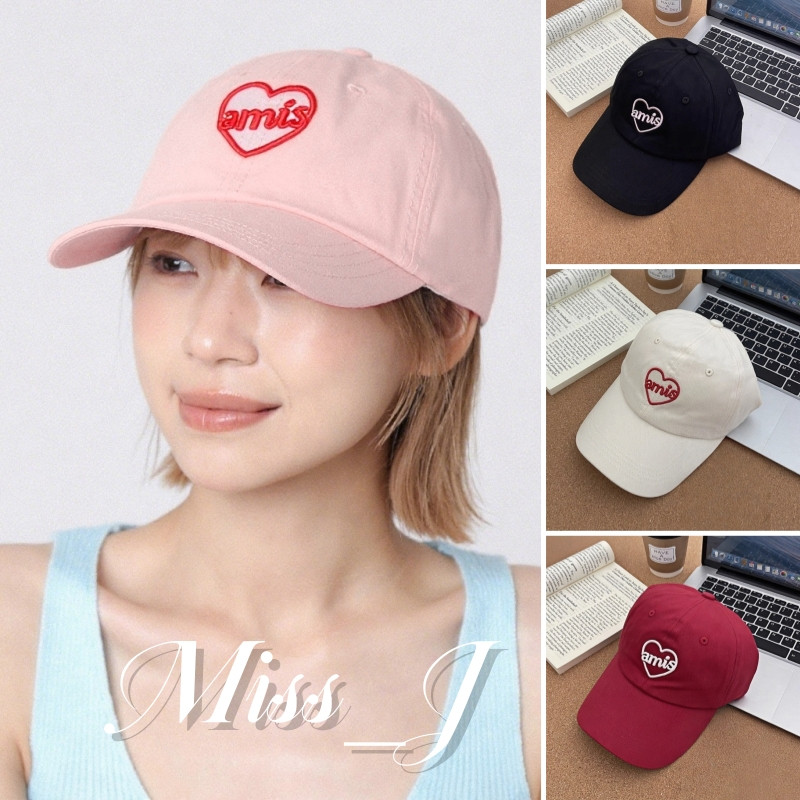 Miss_J พร้อมส่งจากกทม🎀หมวกเบสบอลสไตล์เกาหลี ลายปักตัวอักษร-หัวใจ ทรงยอดนุ่มสวมสบาย กันแดดและช่วยให้หน้าเล็กลง
